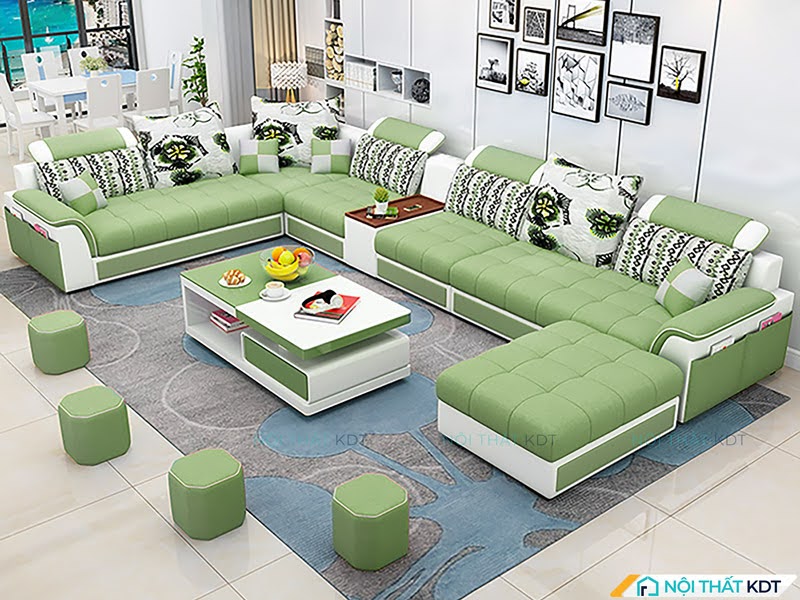 Bộ ghế sofa chữ U S30 màu xanh lá cây chất liệu nỉ mềm mại