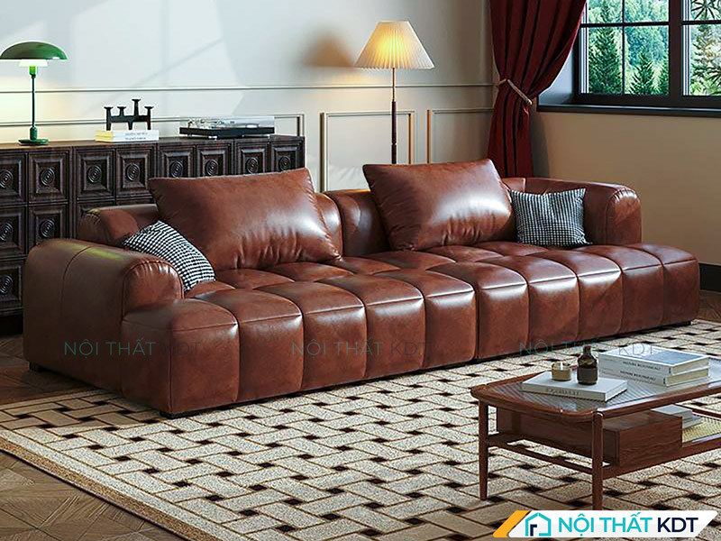 Mẫu sofa da văng màu nâu đất của Nội thất KDT