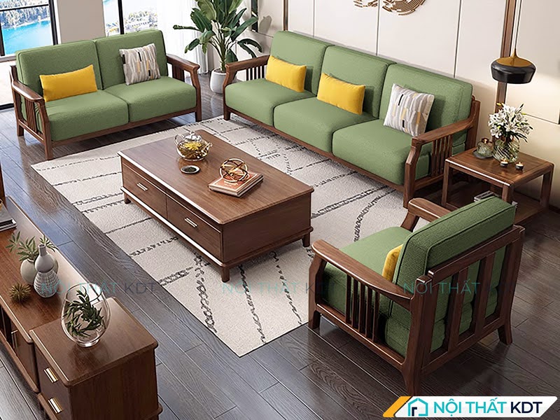 Bộ ghế gỗ tay vịn nhỏ gọn, tiết kiệm diện tích S384 màu xanh lá