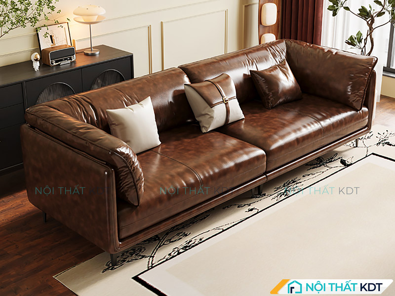 Mẫu sofa da văng màu nâu đất của Nội thất KDT