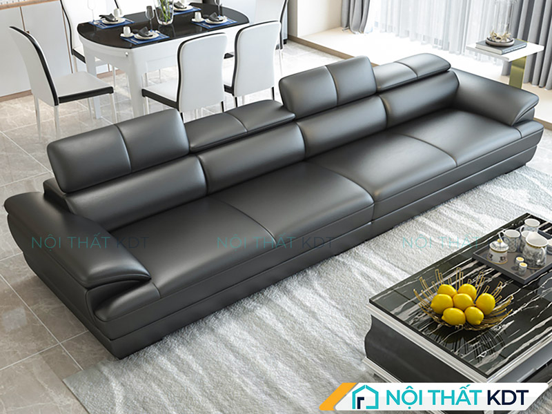 Tham khảo cách kê sofa văng 4 chỗ ở giữa phòng nhằm tạo thành một đường ranh giới tự nhiên ngăn cách giữa khu vực tiếp khách và khu vực ăn uống