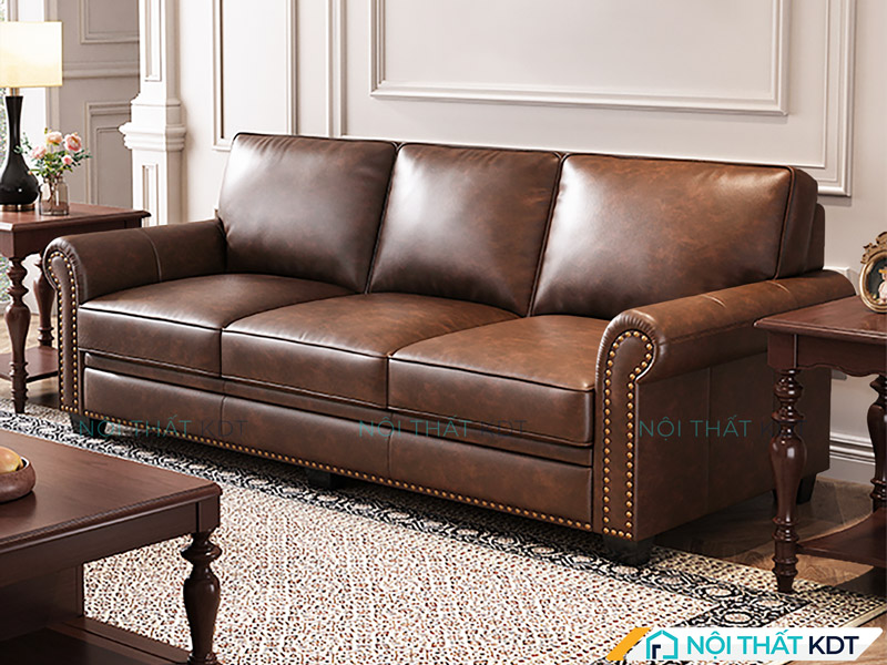 Mẫu sofa da văng màu nâu đất của Nội thất KDT