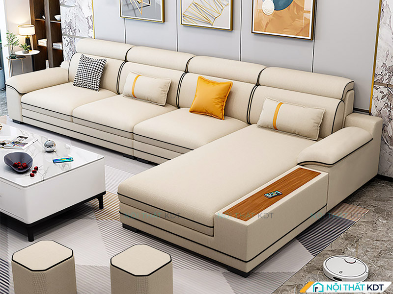 Sofa màu kem S411 vải nỉ mềm mịn