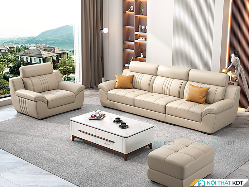 Sofa da hiện đại, êm ái và dễ lau chùi – lý tưởng cho không gian sang trọng và gia đình có trẻ nhỏ