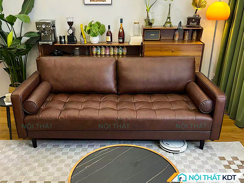 Mẫu sofa da văng màu nâu đất của Nội thất KDT