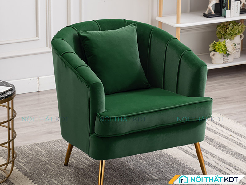 Sofa đơn bọc nỉ kiểu vỏ sò S83 màu xanh rêu phong cách retro