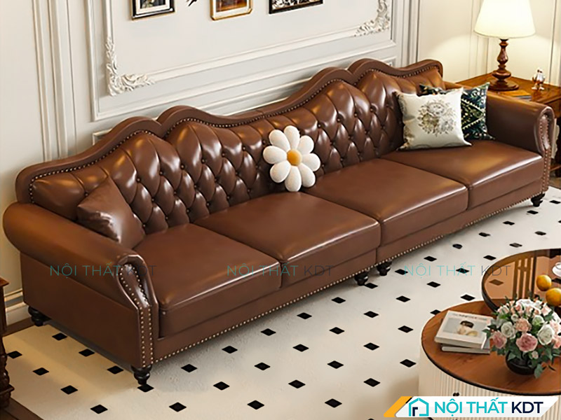 Mẫu sofa da văng màu nâu đất của Nội thất KDT