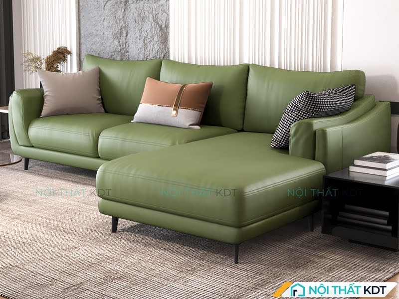 Tông màu tương phản cao, sofa xanh lá dễ dàng trở thành tâm điểm thu hút ánh nhìn