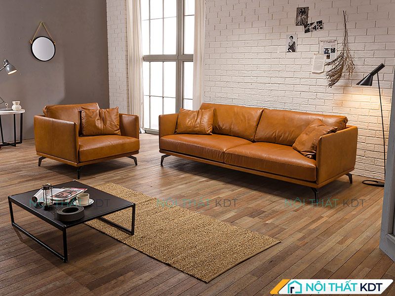 Mẫu sofa da văng màu nâu da bò S112