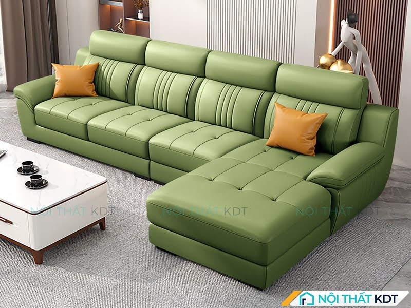 Mẫu sofa xanh lá cây làm nổi bật gian phòng khách biệt thự