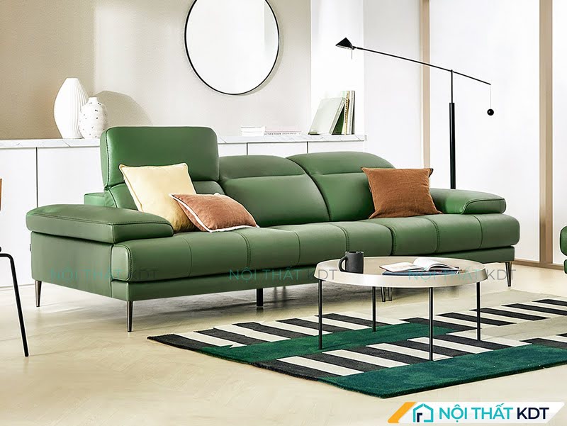 Sofa xanh lá nên kết hợp cùng các gam màu trung tính để dung hòa màu sắc cho không gian 