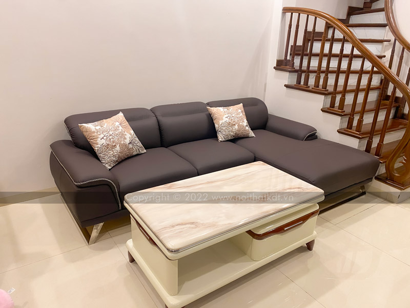 Mẫu sofa da chữ L màu nâu đen của Nội thất KDT