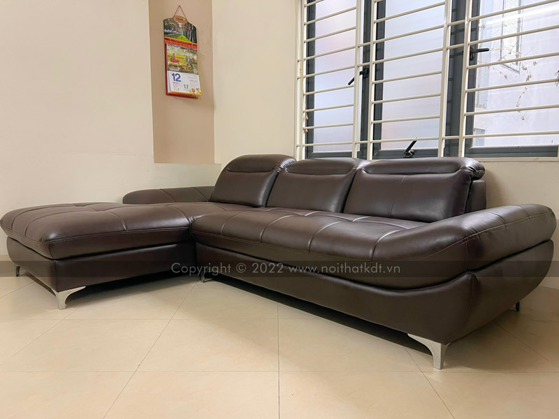 Mẫu sofa da chữ L màu nâu đen của Nội thất KDT