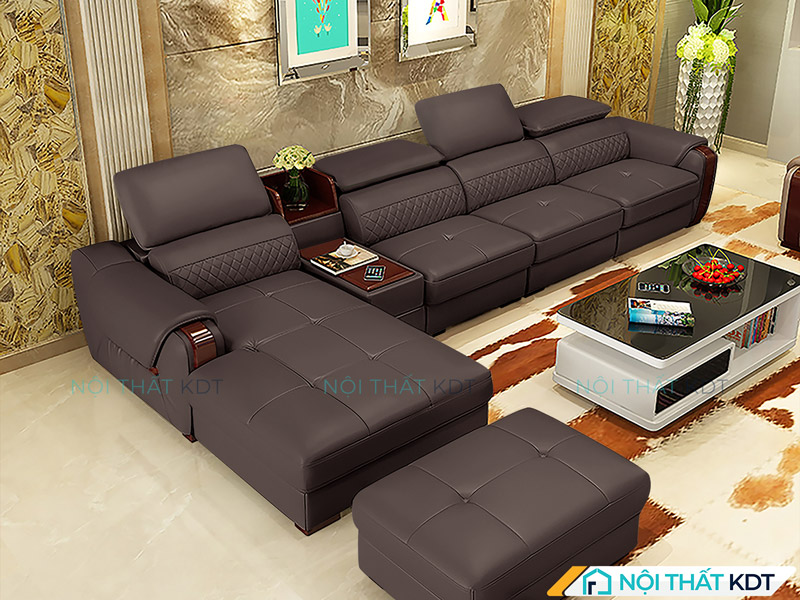 Mẫu sofa da chữ L màu nâu đen của Nội thất KDT