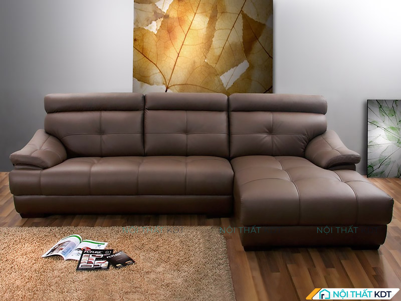 Mẫu sofa da chữ L màu nâu đen S208 của Nội thất KDT