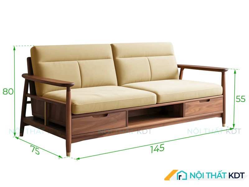 Kích thước sofa văng gỗ 2 chỗ tham khảo