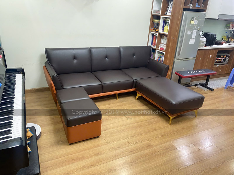 Bộ sofa chữ U màu nâu đen của Nội thất KDT