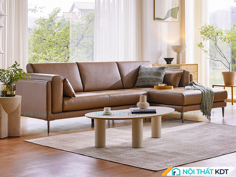 Mẫu sofa da văng màu nâu cafe của Nội thất KDT