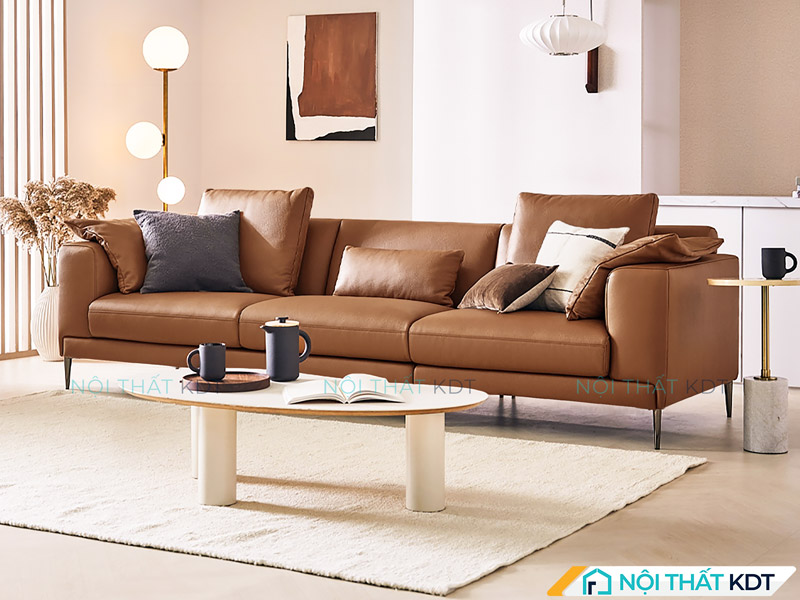 Mẫu sofa da văng màu nâu cafe của Nội thất KDT