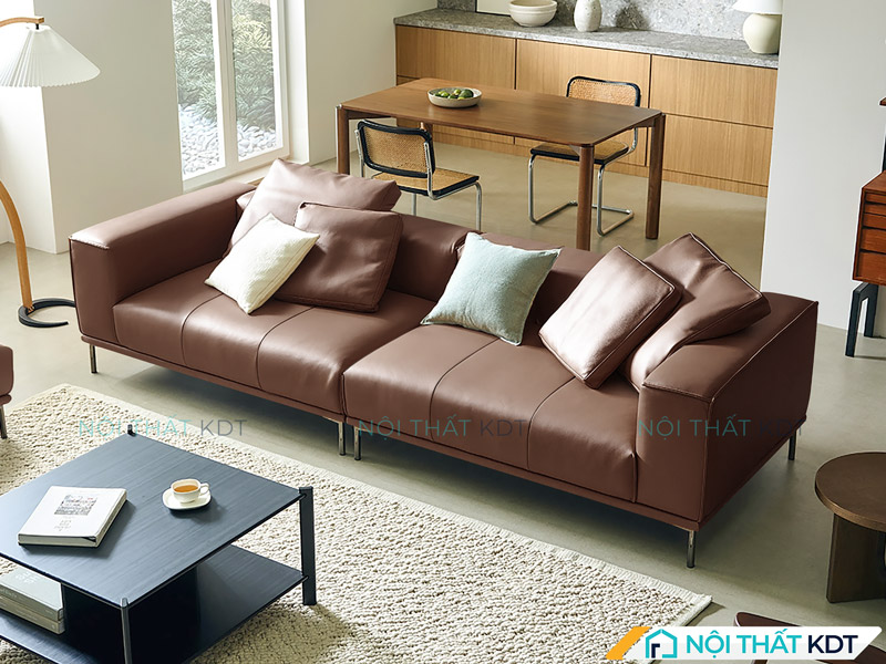 Mẫu sofa da văng màu nâu cafe của Nội thất KDT