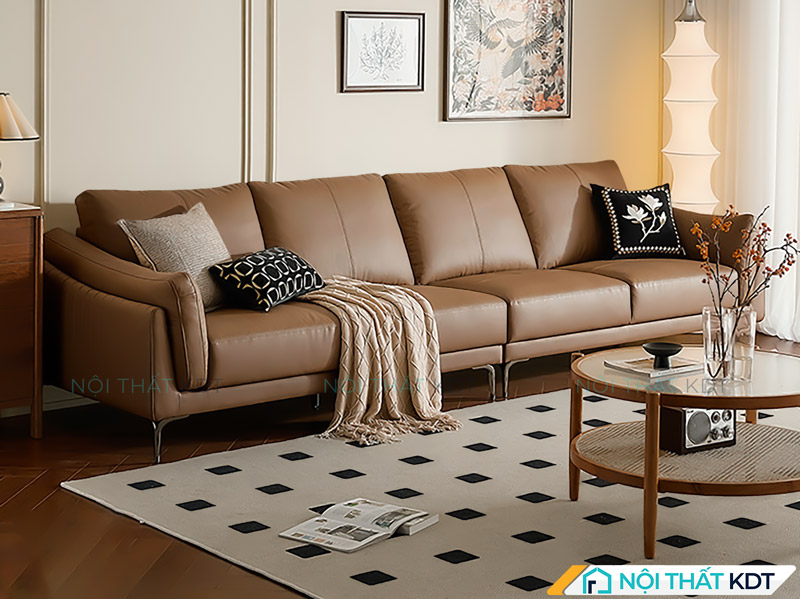 Mẫu sofa da văng màu nâu cafe của Nội thất KDT