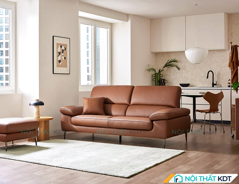 Mẫu sofa da văng màu nâu da bò của Nội thất KDT