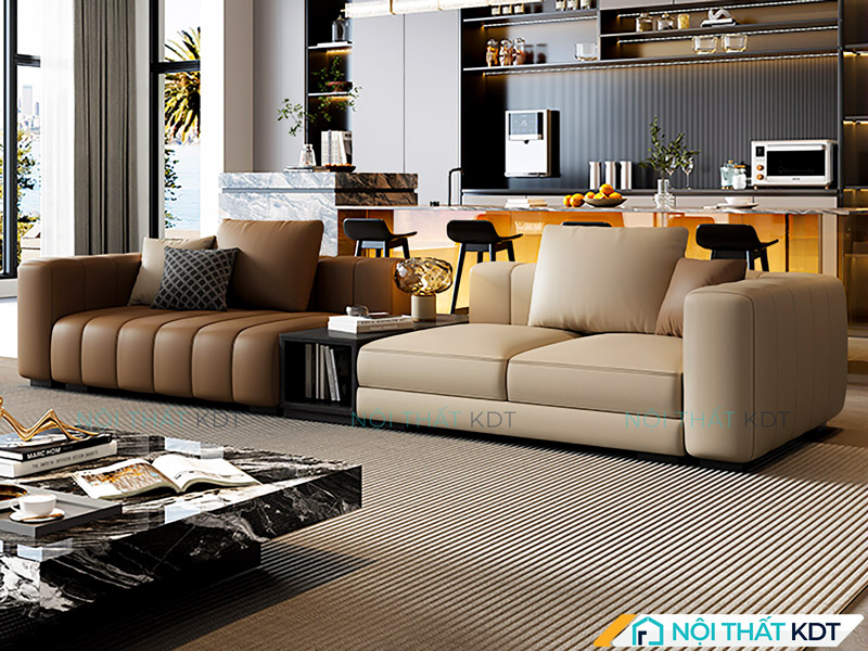 Mẫu sofa da văng màu nâu cafe của Nội thất KDT