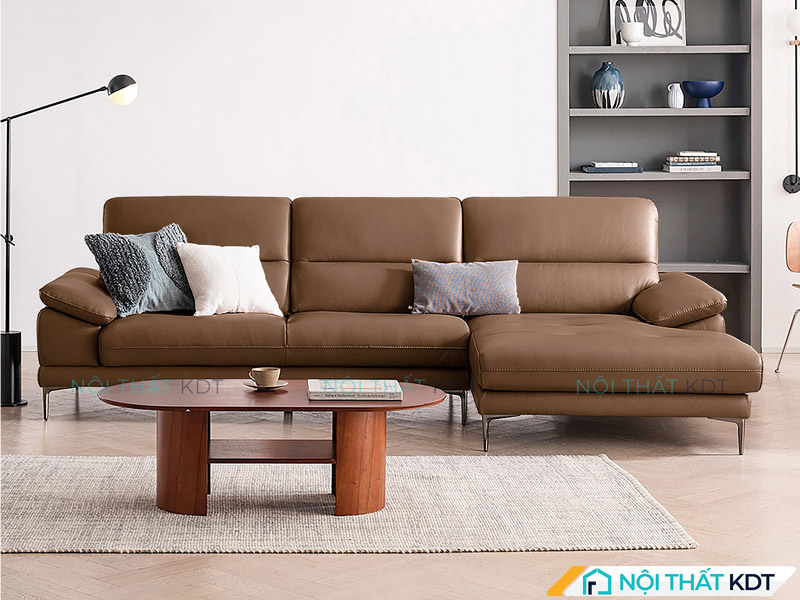 Mẫu sofa da chữ L màu nâu cafe của Nội thất KDT