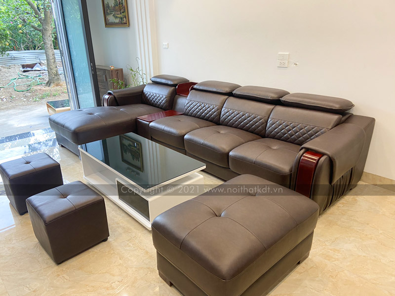 Mẫu sofa da chữ U màu nâu cafe của Nội thất KDT