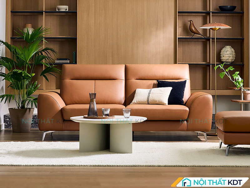 Mẫu sofa da văng màu nâu da bò của Nội thất KDT