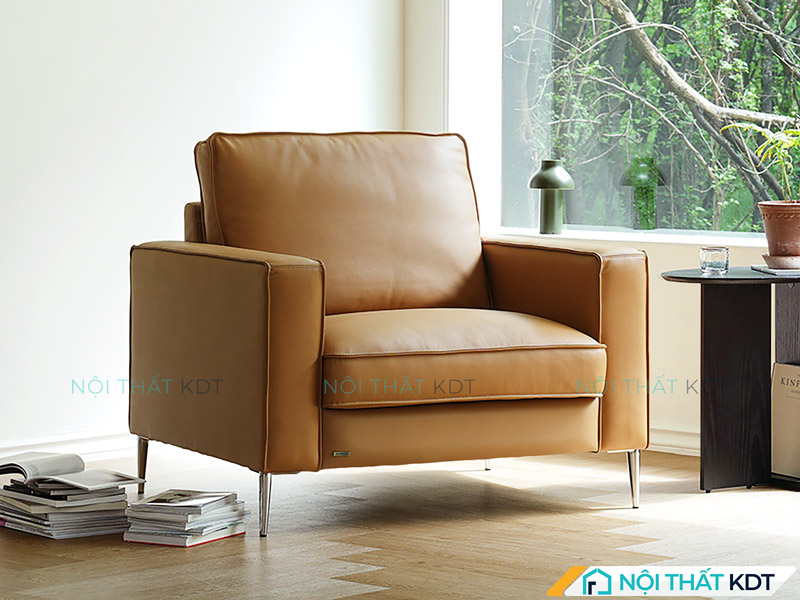 Mẫu sofa da đơn màu nâu vàng của Nội thất KDT