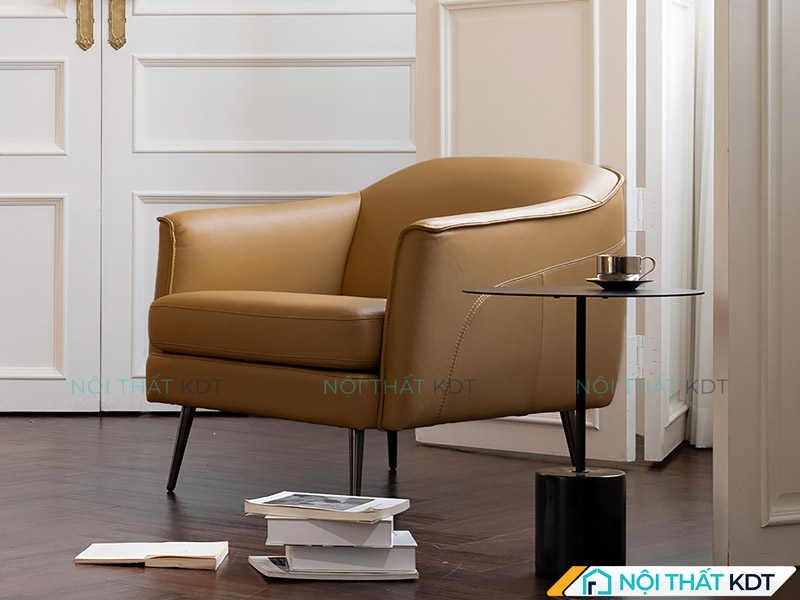 Mẫu sofa da đơn màu nâu vàng của Nội thất KDT