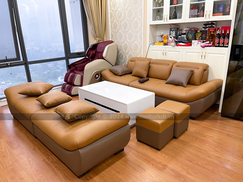 Mẫu sofa da văng màu nâu vàng của Nội thất KDT