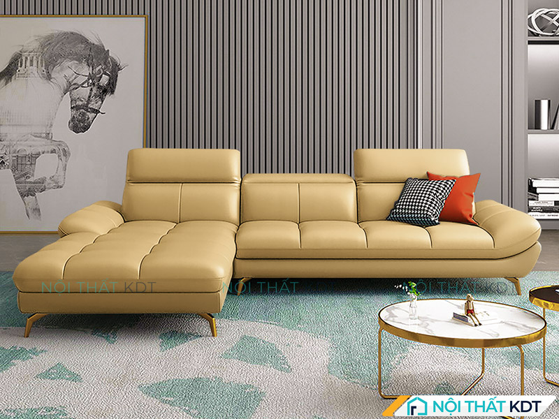 Mẫu sofa da văng màu nâu vàng của Nội thất KDT