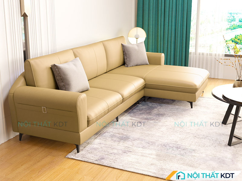 Mẫu sofa da chữ L màu nâu vàng S188 của Nội thất KDT
