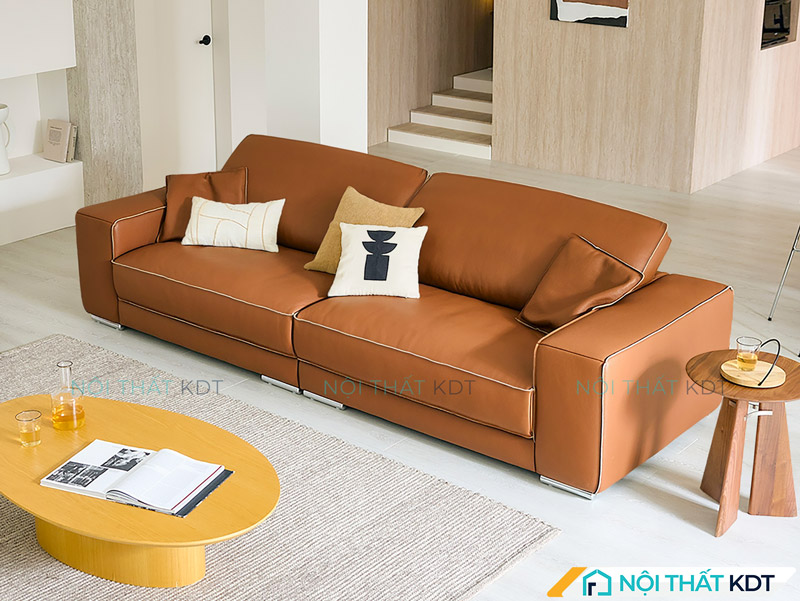 Mẫu sofa da văng màu nâu da bò của Nội thất KDT