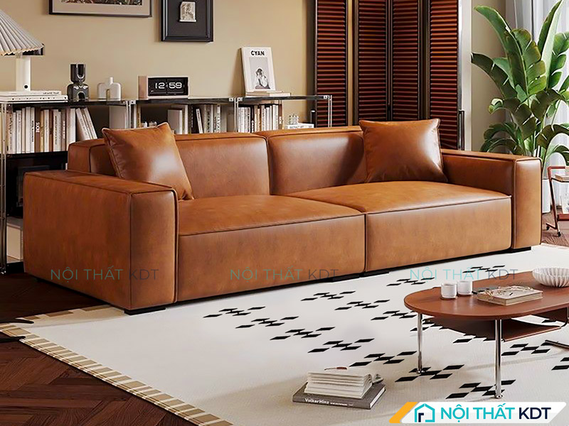 Mẫu sofa da văng màu nâu da bò của Nội thất KDT
