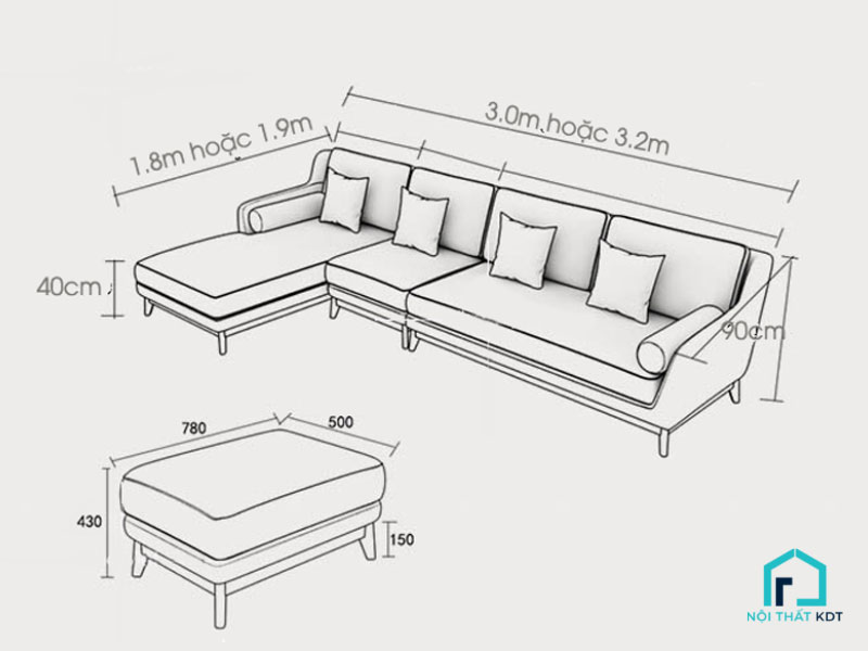 Kích thước sofa tiêu chuẩn 