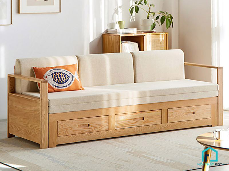 mẫu sofa giường gỗ tay mỏng có ngăn kéo s40