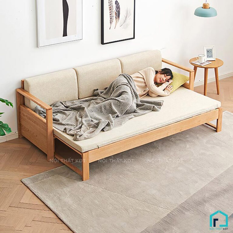 sofa giường gỗ có ngăn kéo tay mỏng 