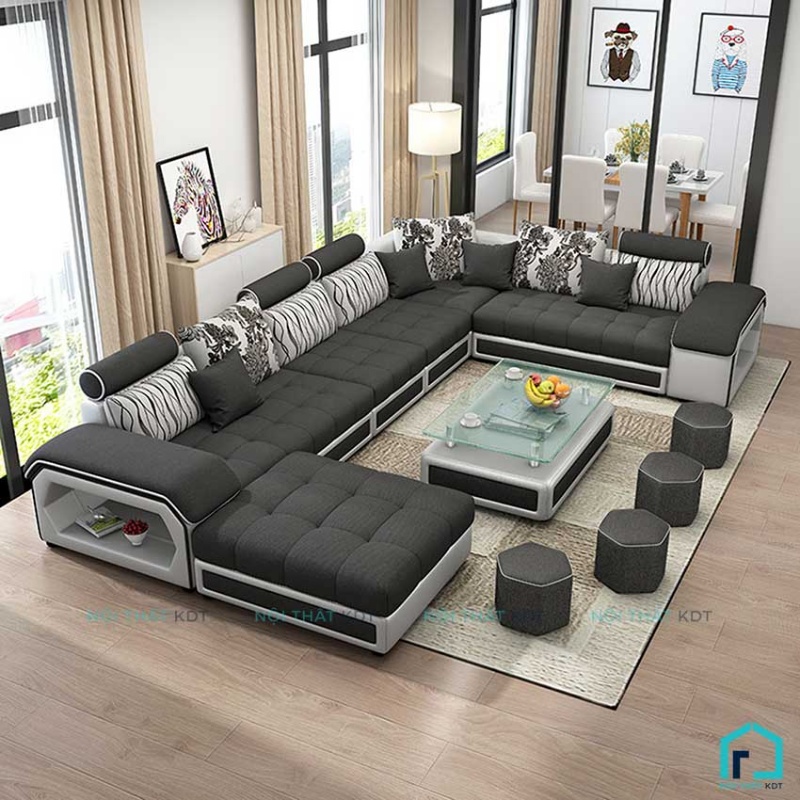 mẫu sofa da màu đen 1