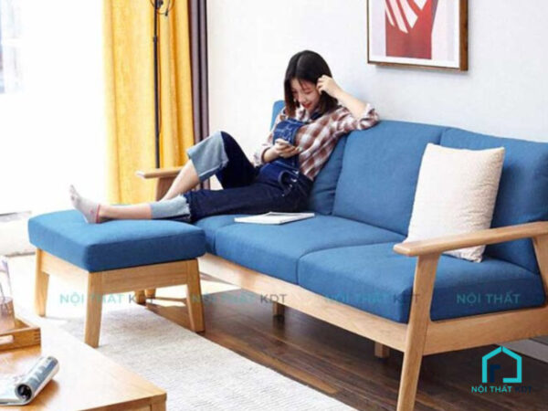 sofa gỗ sồi màu xanh