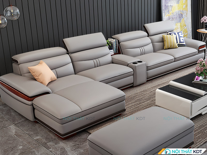 Mẫu sofa da chữ L cỡ lớn cho không gian phòng khách thêm sang trọng.