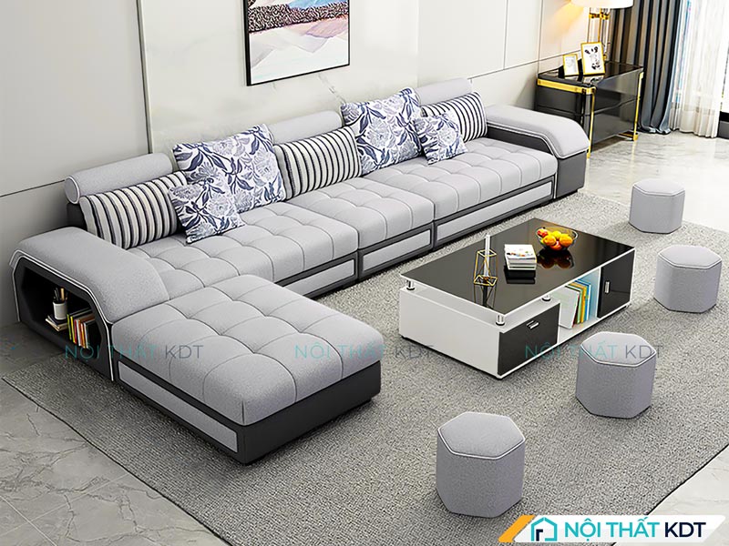 Mẫu sofa nỉ chữ L cỡ lớn phù hợp với phòng khách hiện đại, trẻ trung 