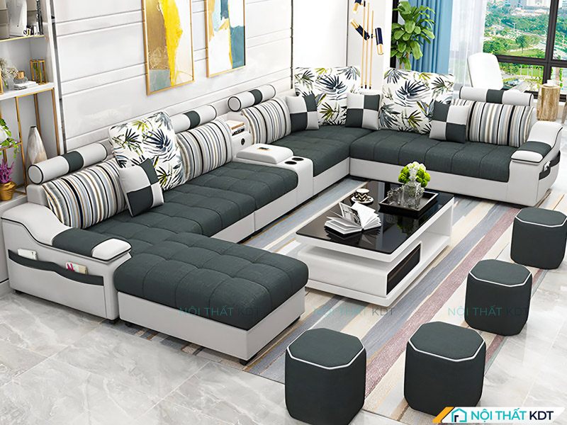 Mẫu sofa nỉ chữ U siêu lớn cho phòng khách trên 40m2