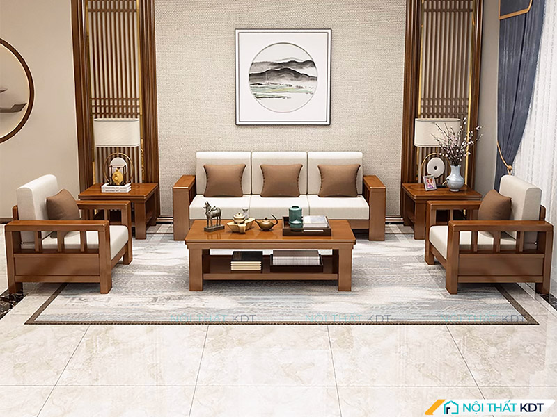 Bộ sofa gỗ kết hợp bàn trà truyền thống 