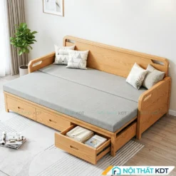 Sofa giường gỗ nhỏ gọn chắc chắn S34 có ngăn kéo