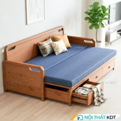 Sofa giường gỗ nhỏ gọn chắc chắn S34 màu xanh lam