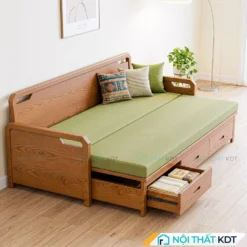 Sofa giường gỗ nhỏ gọn chắc chắn S34 màu xanh lục