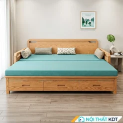 Sofa giường gỗ nhỏ gọn chắc chắn S34 màu xanh ngọc